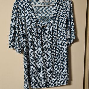 Notations 3x Teal w/ pattern blouse